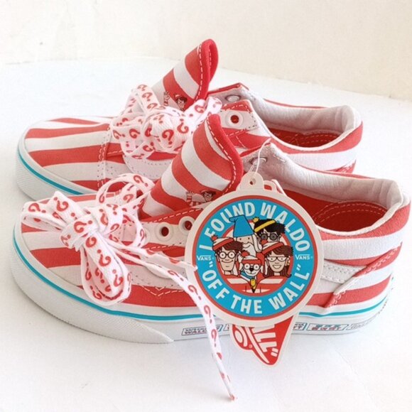 Vans Of The Wall Red and White Stripe Where's Waldo Sneakers Size US Kids 12 - Picture 9 of 14